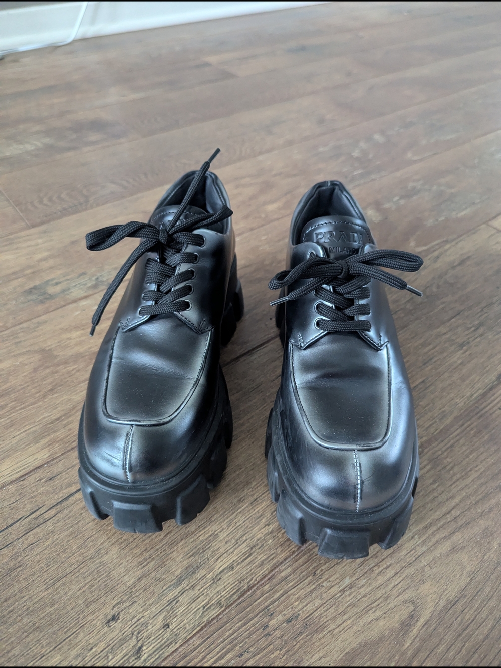 PRADA Black Ombre Leather Spazzolato Monolith Derby Loafer